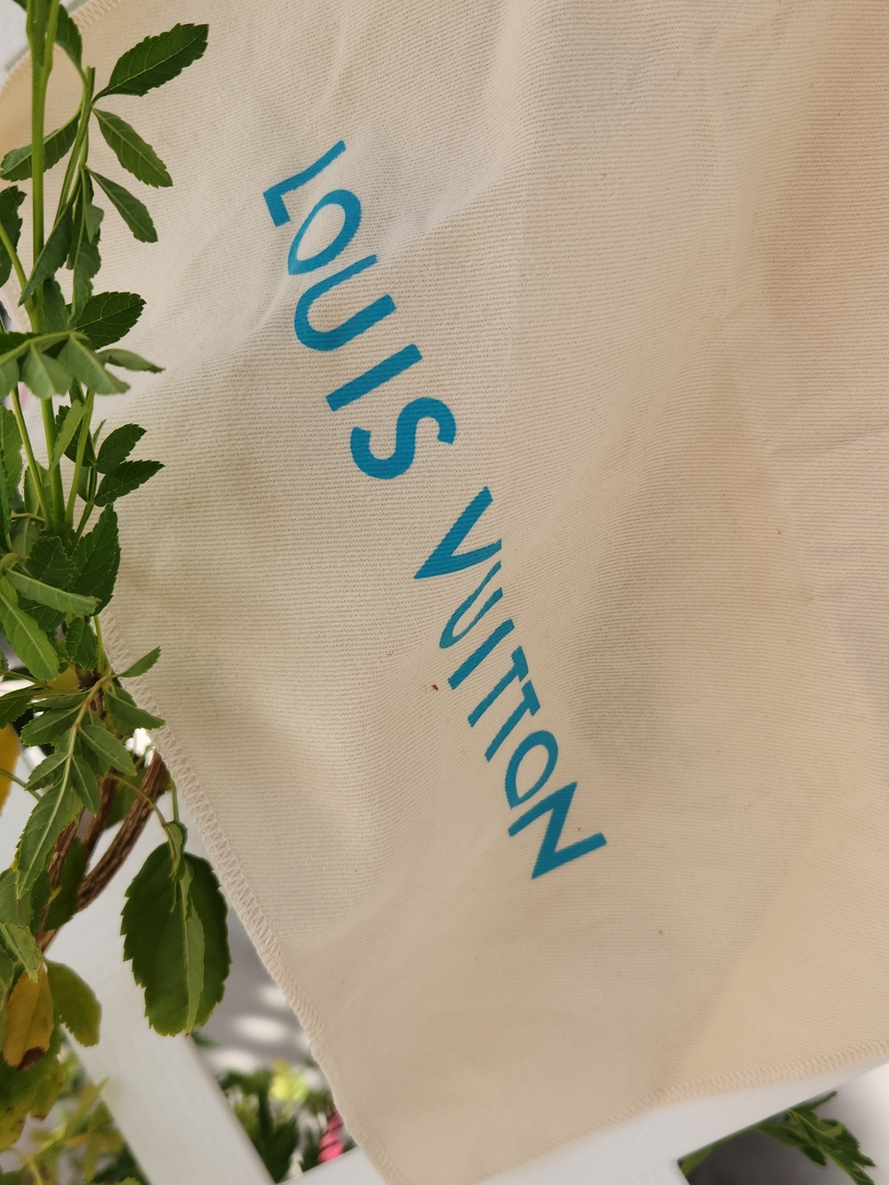 Louis Vuitton Cream Canvas Dust Bag with Teal Logo - Picture 5 of 5